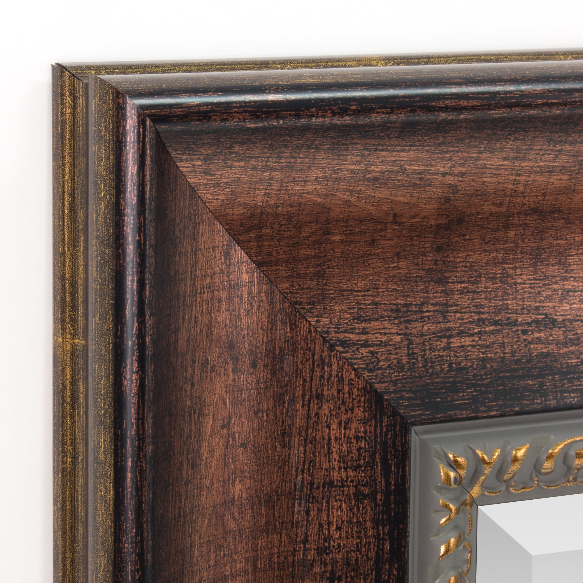 Head West Distressed Vanity Mirror - Embossed Copper Wall Mirror for Living Room & Bathroom - Beveled-Edge Polystyrene Frame with D-Ring Hangers for Vertical and Horizontal Mounting - 30" x 36"