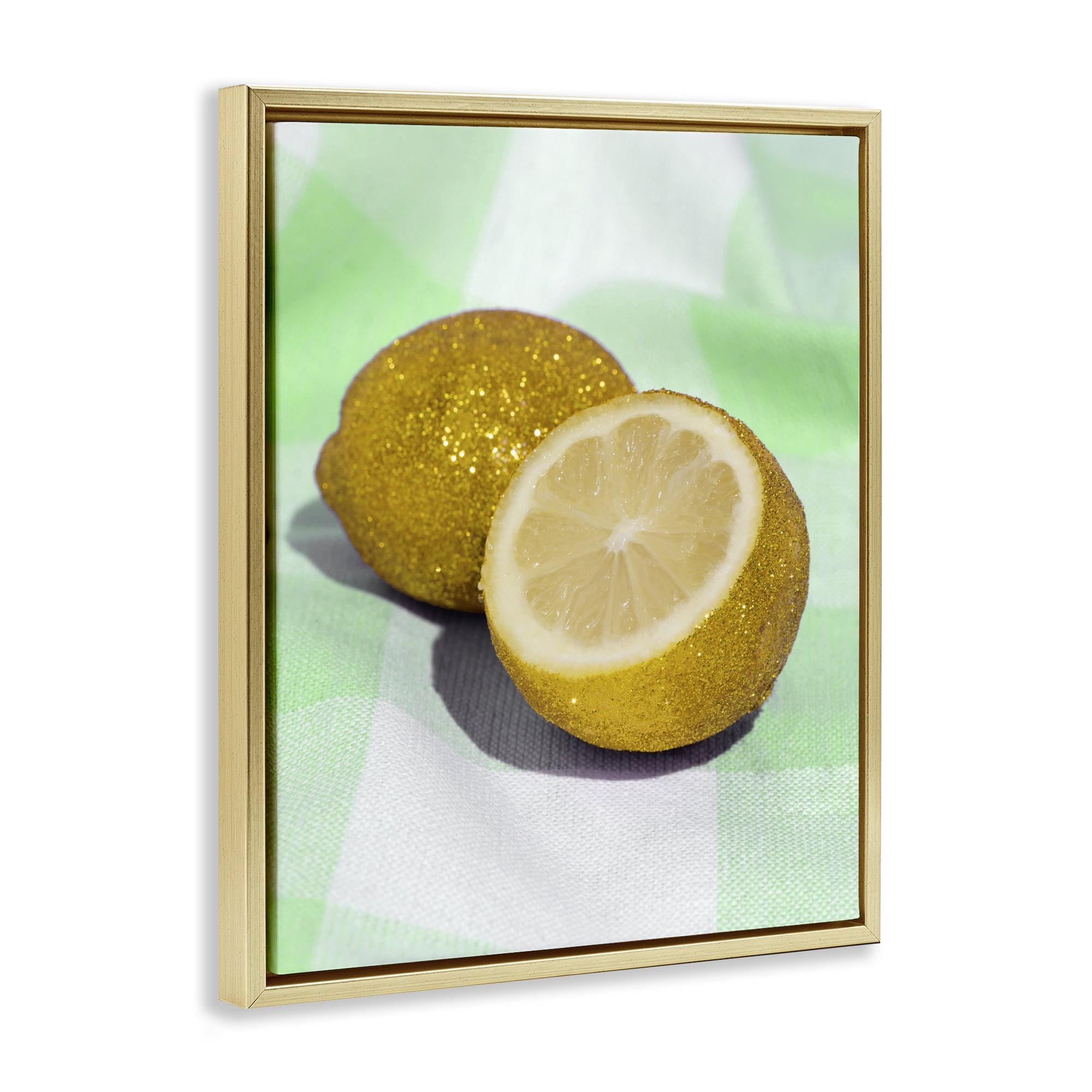 Stupell Industries Glimmer Lemon on Green Gold Framed Floater Canvas Wall Art, design by LISH Creative