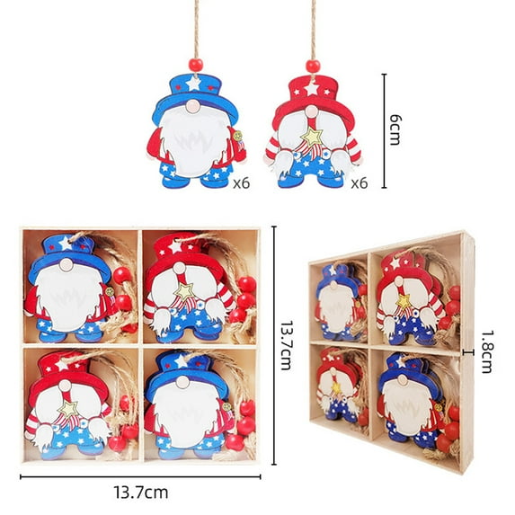 Godderr American Logo Wooden Ornaments 12PCS Independence Day Cartoon Decorations