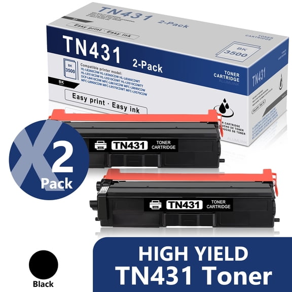 TN431 Black 2 Pack Toner Cartridge TN-431 Replacement for Brother TN431BK Toner HL-L8360CDW Printer