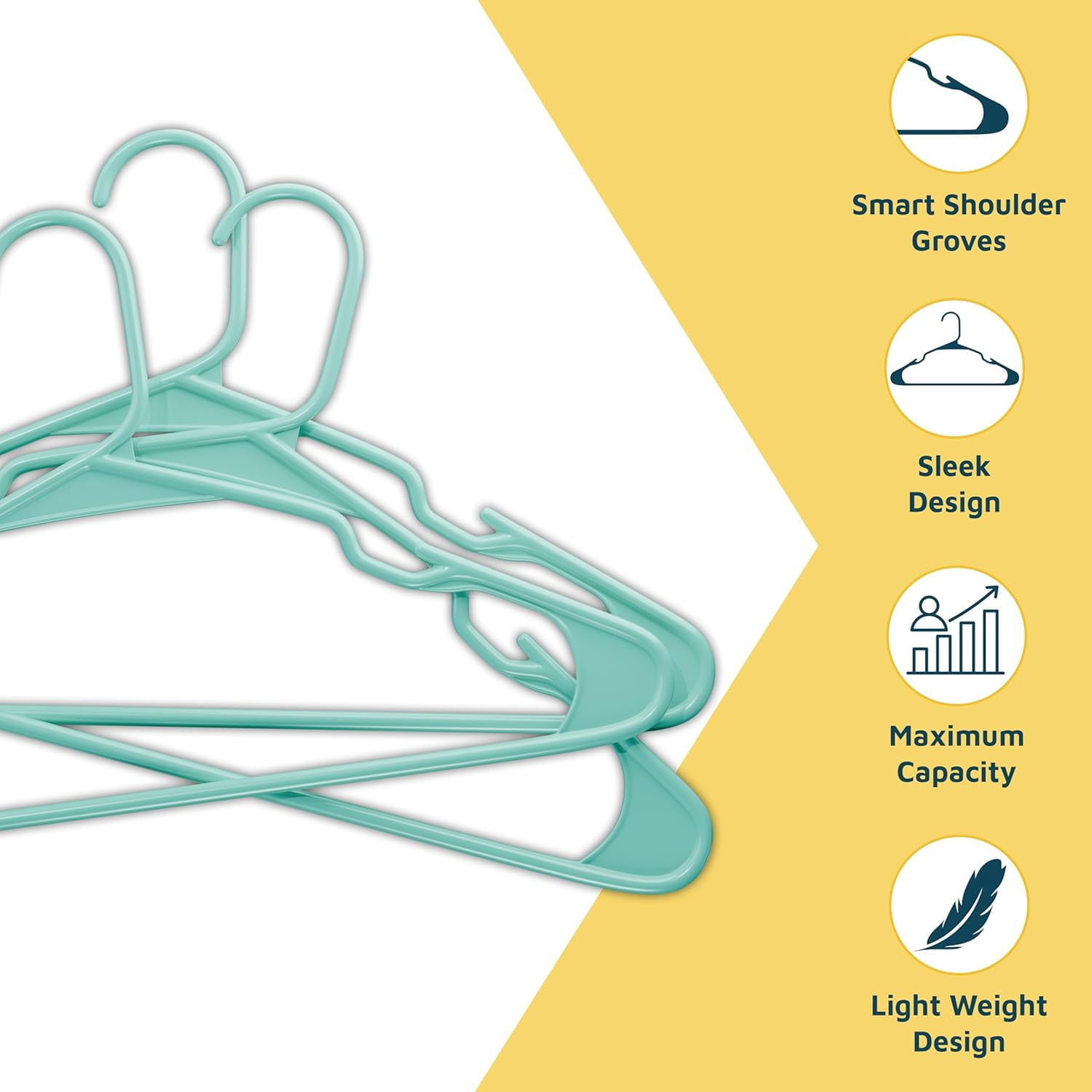 Lifemaster Plastic Clothes Hangers – Heavy Duty Hanger Set, For Organizing Clothes, Dresses, and Coat, Holds Up To 5 lbs, Space-saving Hangers with Non-Slip Shoulder Grooves, Pack of 120, Aqua