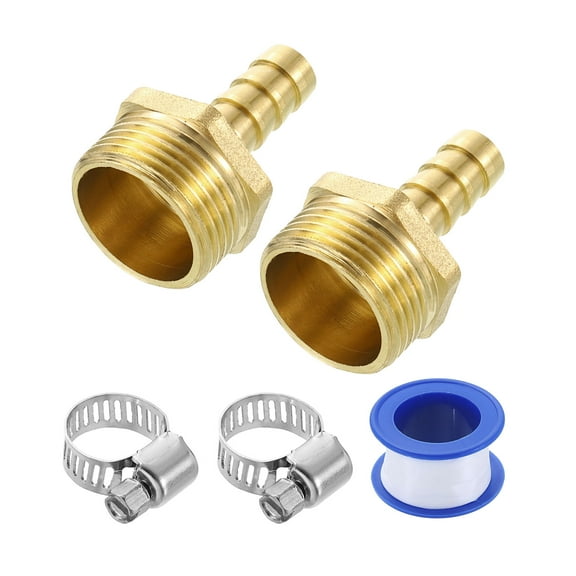 2Pcs Brass Hose Barb Fittings, 3/8" Barb x G3/4" Male Thread Hose Connector