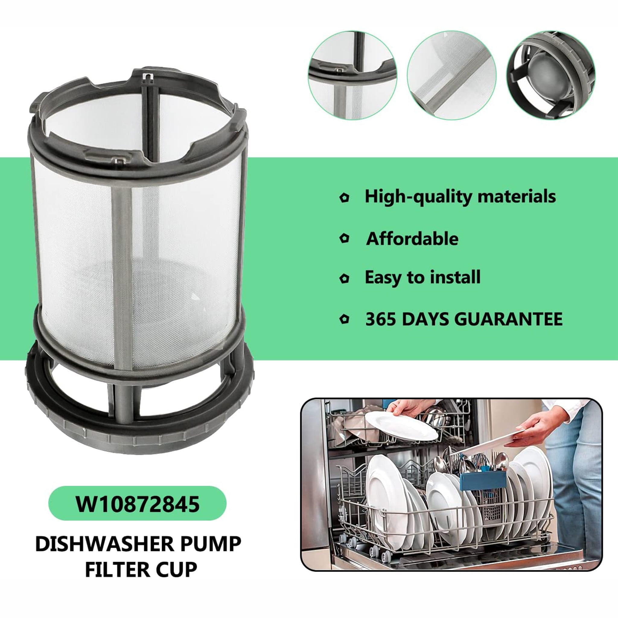 Beaquicy Dishwasher Drain Pump Filter Replacement Cup for Whirlpool W10872845, 8579307, W10056426, W10142911