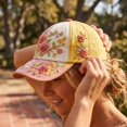 thumbnail image 5 of Basysin Vintage Print Baseball Cap Adjustable Hat Casual Outdoor Travel Sun Hat Fashion Aesthetic Flower Pattern Trucker Hat for Men & Women, 5 of 5