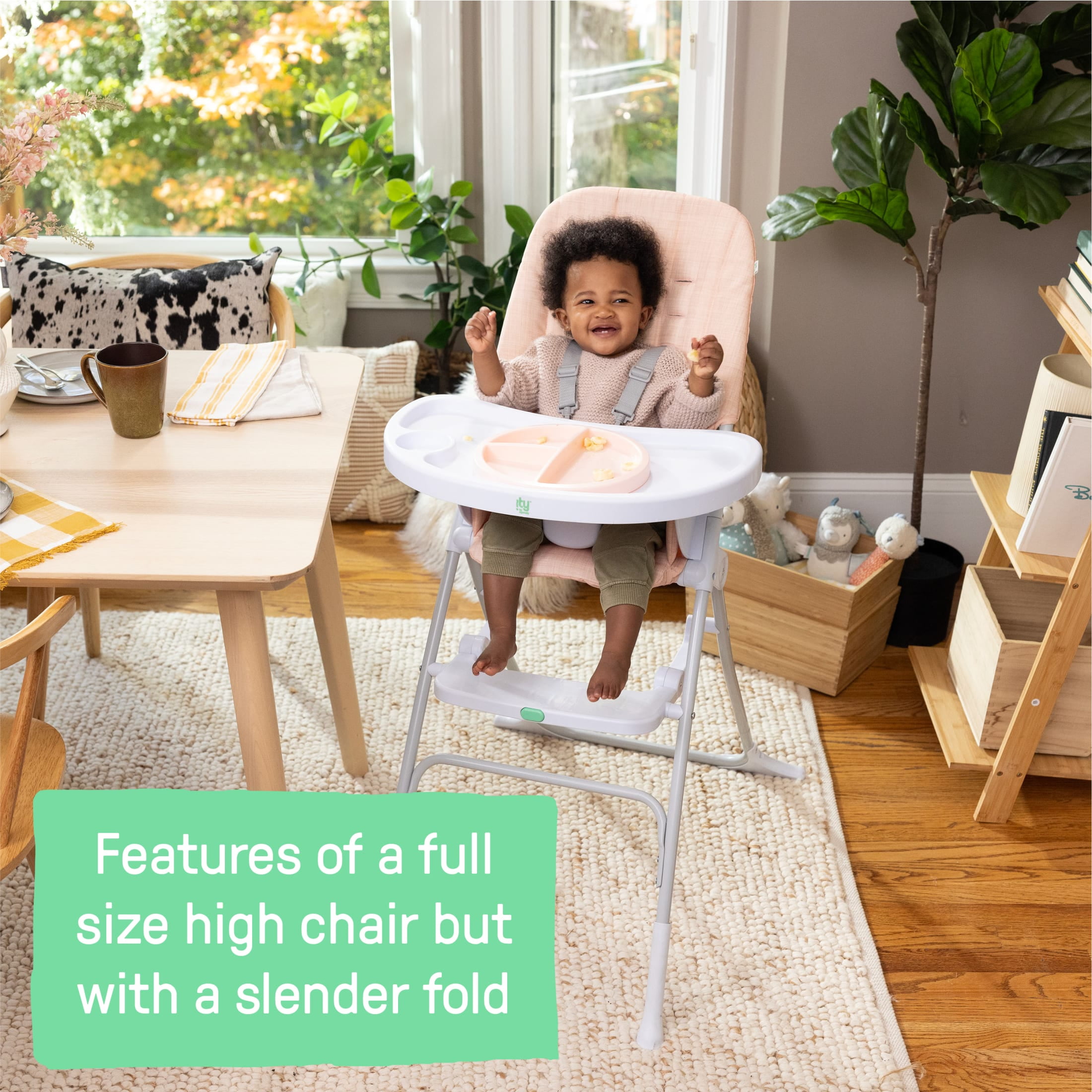 Ingenuity Sun Valley Compact Folding Baby High Chair - For Ages 6 Months and Up, Unisex - Pink