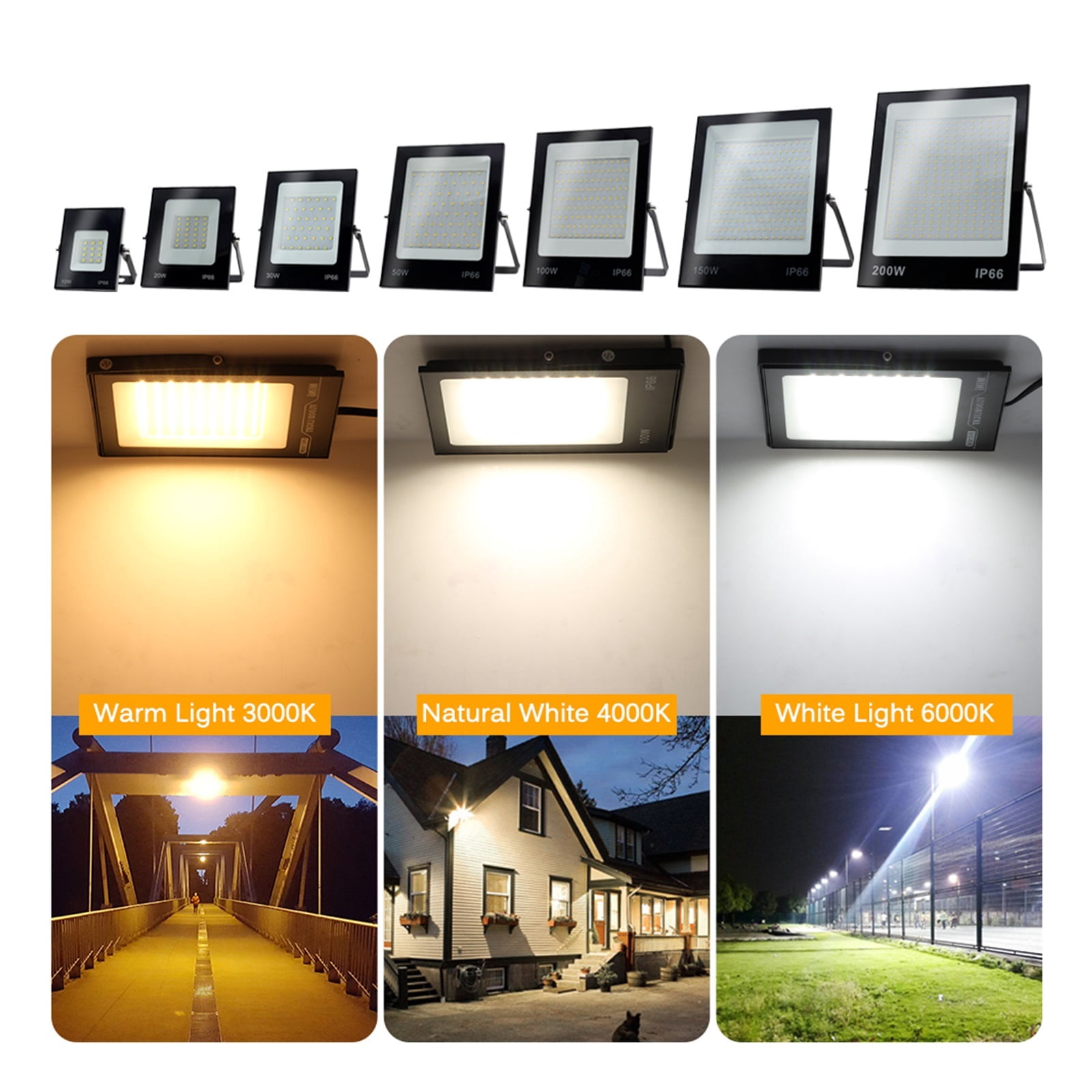 LED Flood Light 50W 100W 150W 200W Black Shell IP66 Waterproof LED Spotlight Garden Street Gate Wall Floodlights