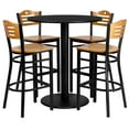 thumbnail image 2 of BizChair 36'' Round Black Laminate Table Set with 4 Wood Slat Back Metal Barstools - Natural Wood Seat, 2 of 2
