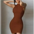 thumbnail image 6 of Bigersell Dress Tank Top for Women Fashion Women Soild Asymmetrical Halter Tank Dress Short Midi Club Dress Women's Plus Cocktail Dress Style 8490, Female High Low Dresses Coffee L, 6 of 8