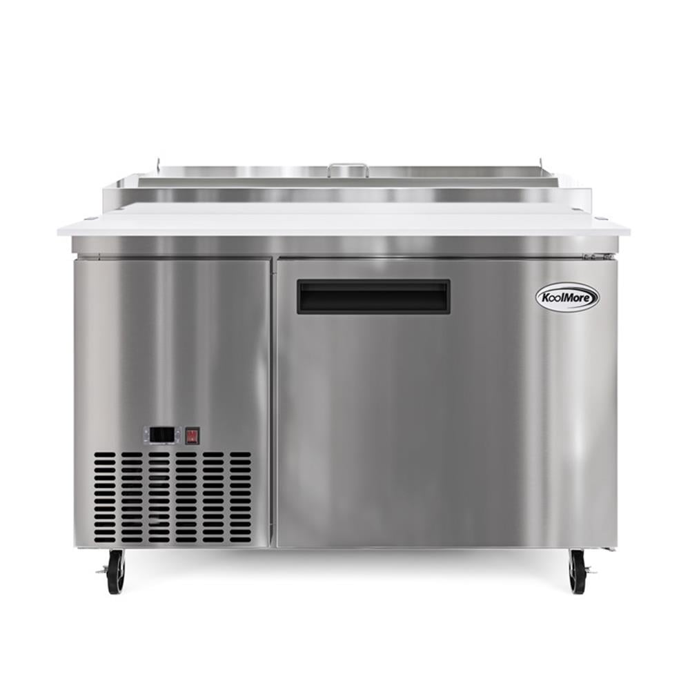 Pemberly Row Silver 50" One Door Commercial Pizza Prep Refrigerator in Steel