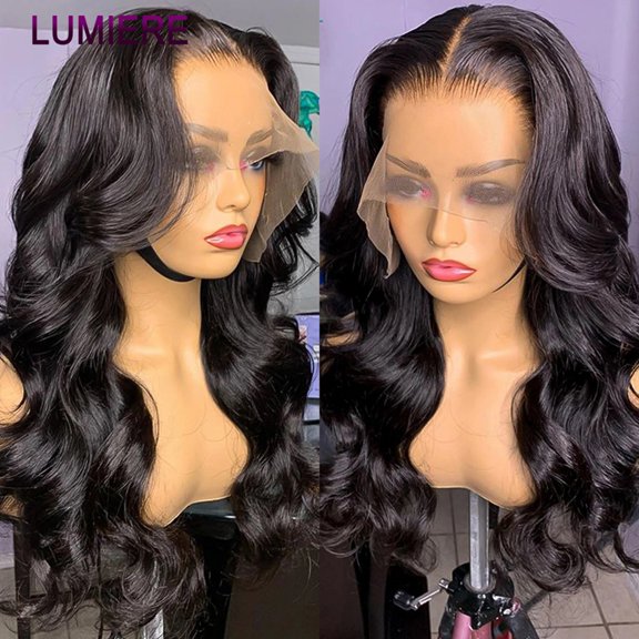 Lumiere Brazilian Body Wave Lace Front Human Hair Wigs 13×4 Lace Front Wig Cap 150% Natural Black 30"