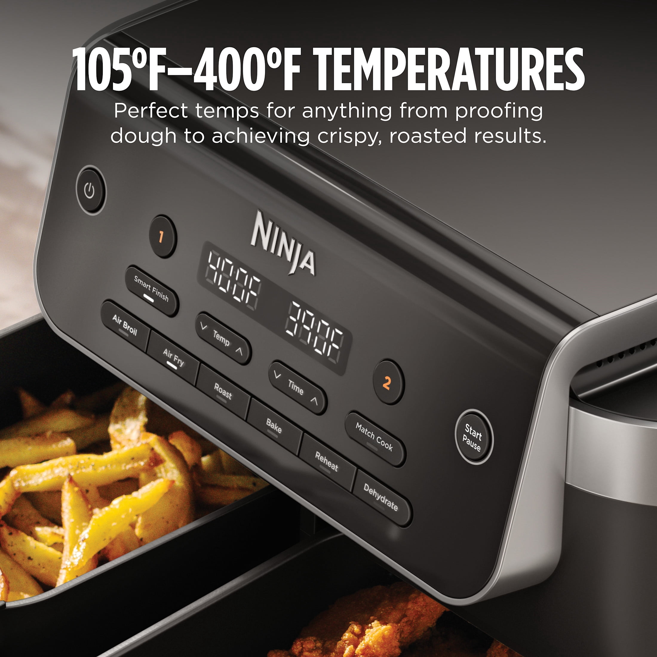 Ninja DualZone Air Fryer 8-Qt, 6-in-1, 2 Baskets, Smart Finish & Match Cook, Air Fry Roast Bake, DZ801 Gray