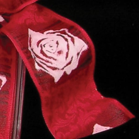The Ribbon People Red Scarlet with Rose Print Wired Craft Ribbon 1.5" x 54 Yards