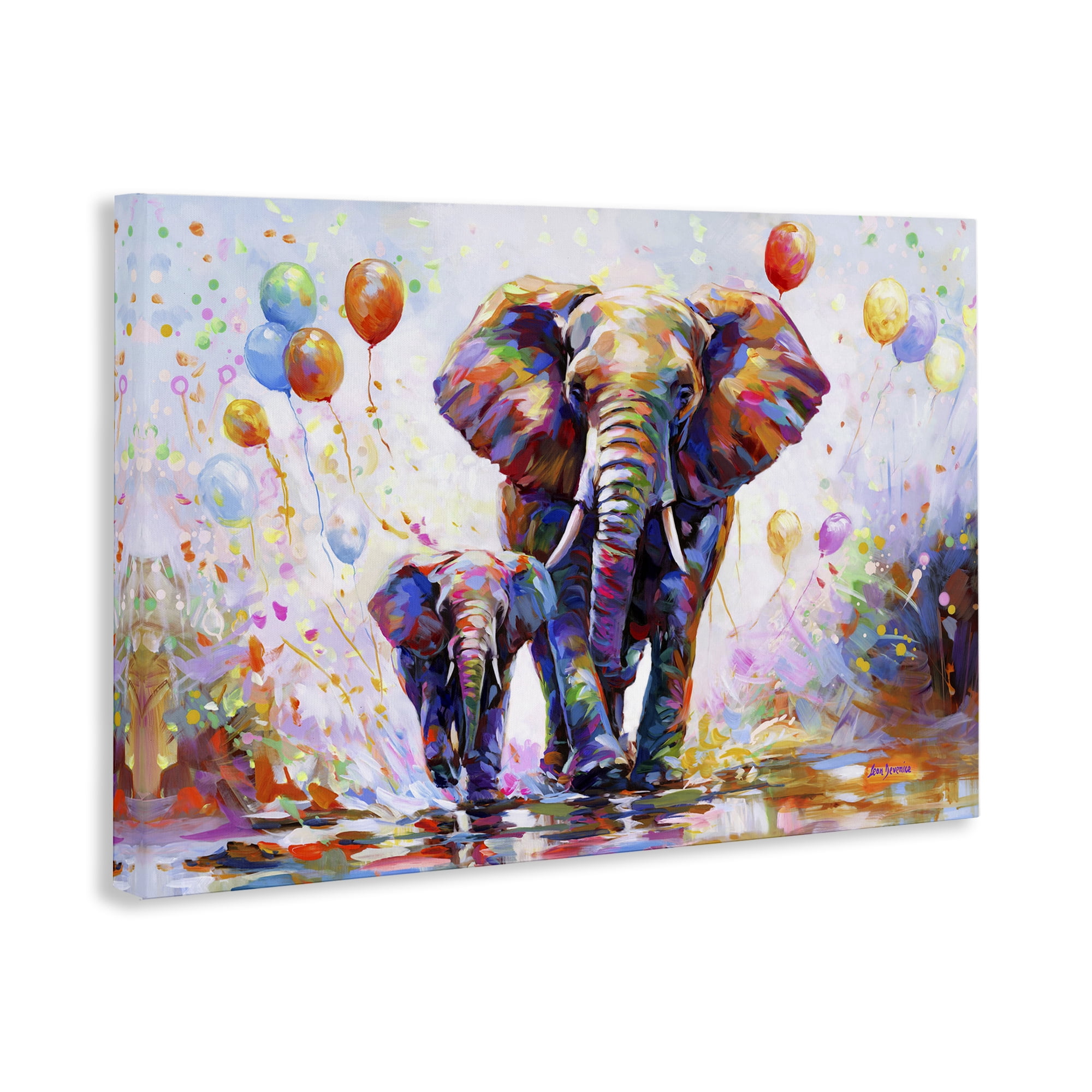 Stupell Industries Elephants & Balloons Animals & Insects Painting Gallery Wrapped Canvas Art Print Wall Art, 24 x 16