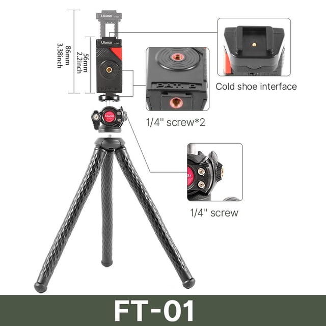 Trípode Flexible Ulanzi MT-11 Octopus para teléfono SLR DSLR Gopro Cámara trípode extender 1/4 ''tornillo con cabeza esférica ColdShoe Clip de teléfono Tan Jianjun unisex