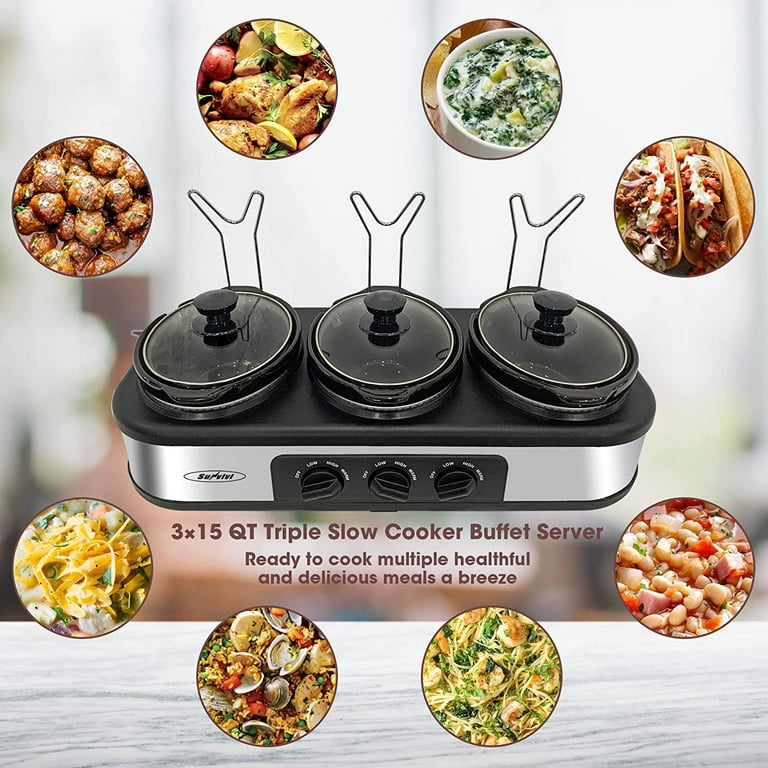 Triple Slow Cooker, 3undefined1.5 QT Buffet Servers and Warmers, 3 Pots  Buffet Slow Cooker Adjustable Temp - Bed Bath & Beyond - 37551953