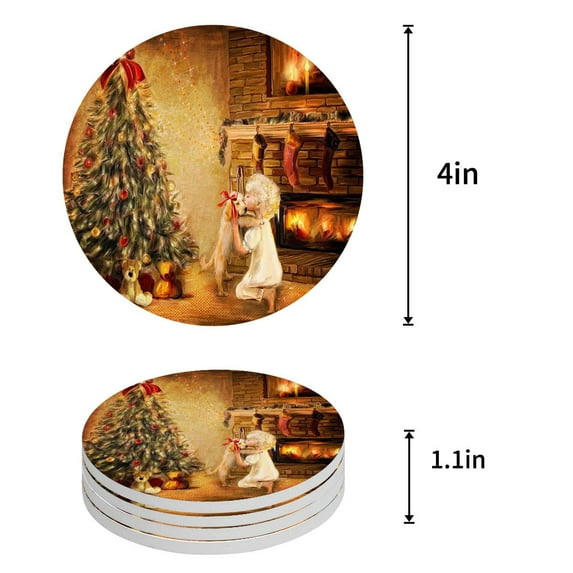 FMSHPON Independence Day American Flag Set of 4 Round Coaster for Drinks, Absorbent Ceramic Stone Coasters Cup Mat with Cork Base for Home Kitchen Room Coffee Table Bar Decor