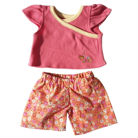 Peach Teddies (Peach Top with Floral Pants Outfit Teddy Bear Clothes Fits Most 14