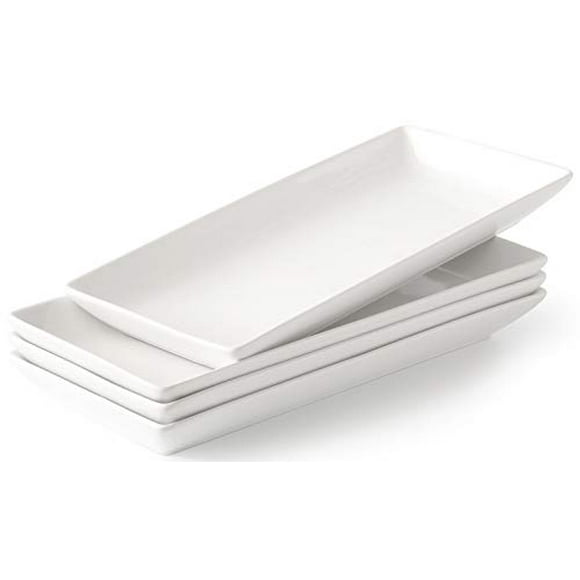 Porcelain Serving Platter Rectangular Plate / Tray for Party, 14-Inch Large White Microwave And Dishwasher Safe Set of 4