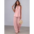 thumbnail image 4 of Women 2 Piece Outfits Halter V Neck Sleeveless Top and Wide Leg Pants Set with Pockets Pink XXXL, 4 of 6