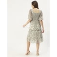thumbnail image 3 of DressBerry Women’s Printed Poly Georgette Sweetheart Neck Puff Elbow Sleeves Calf Length Light Weighted Tiered Hem Casual&nbsp;Summerwear Beachwear Partywear All Purpose One Piece Dress, 3 of 7