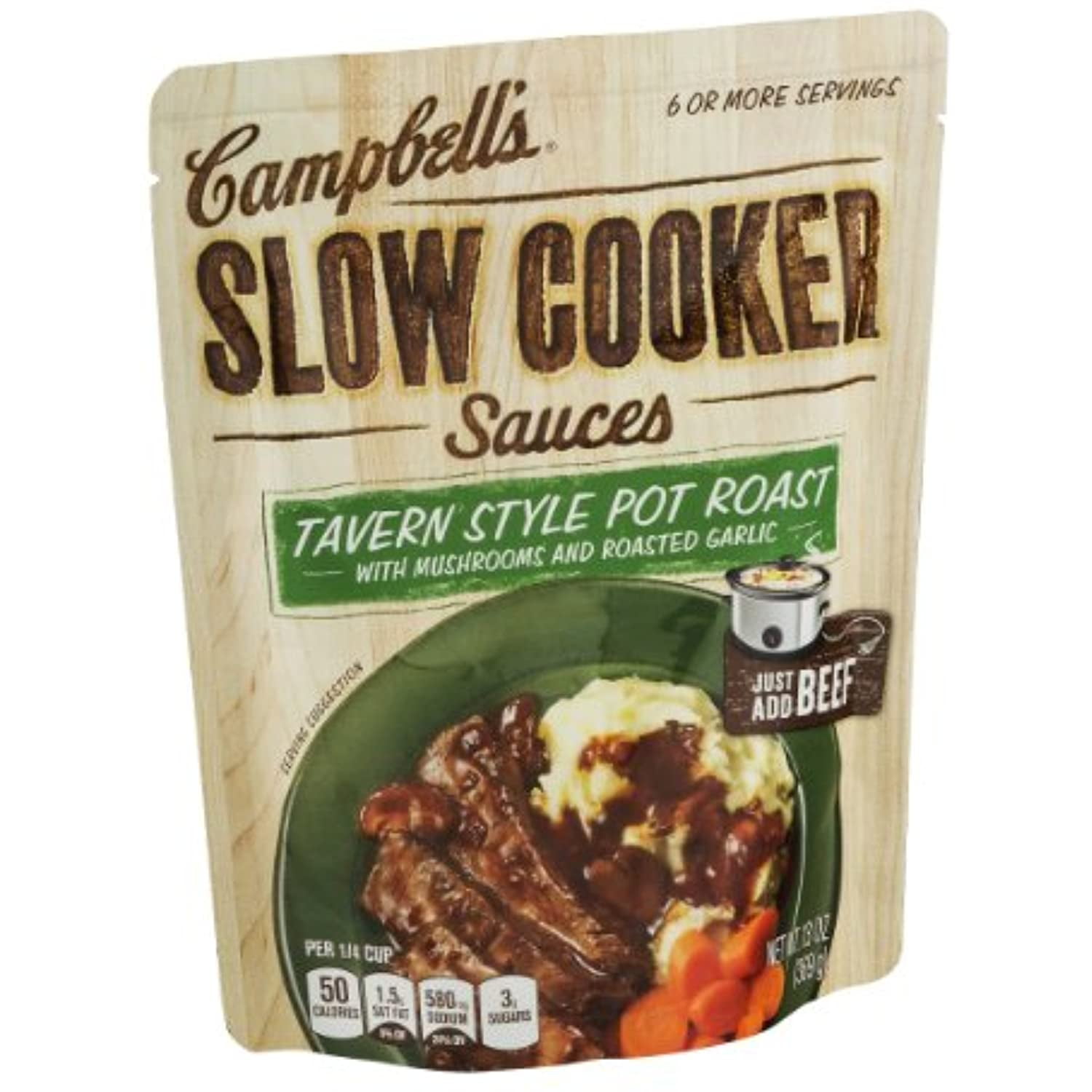 Campbells Slow Cooker Sauces Tavern Style Pot Roast With Mushrooms And Roasted Garlic 13Oz (Pack