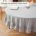 thumbnail image 4 of 100% Cotton Grey White Plaid Gingham Ruffled Table Cloth Round Cover, Dia.70 in Farmhouse Checker Gingham Vintage Decorative Tablecloth (Grey/White Plaid, Dia.70 inches), 4 of 8
