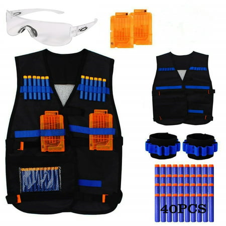 Dilwe Black Tactical Vest Kit for Kids Guns Elite Bullet Darts, 47 in 1 Wars Set Great for Children's Birthday Collection Cosplay Party Christmas