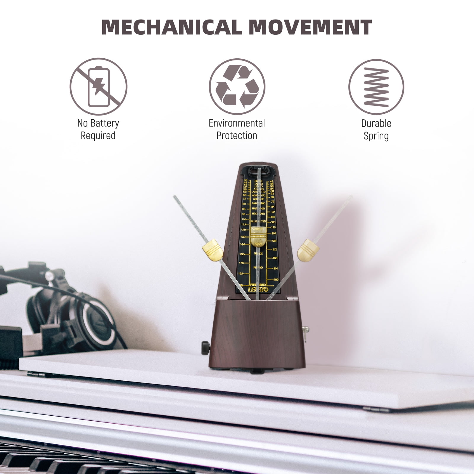 LEKATO Mechanical Metronome Universal Metronome for Piano Guitar Ukulele Violin with Loud Sound Accurate Track Beat Tempo for Beginner