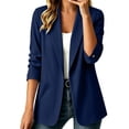 thumbnail image 2 of Women Loose Fit Cotton Linen Blazer Notched Lapel Long Sleeve Jacket with Pockets for Daily Outings Navy, 2 of 5