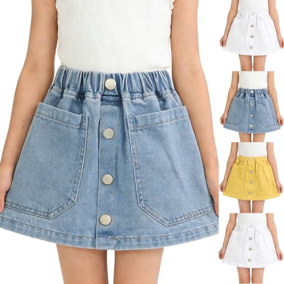 MKOSPLRT Denim Skirts for Girl 1-9 Years Elastic Waist Wash Vintage Cargo Mini Skirts Casual Going Out Jean Skirts with Pocket