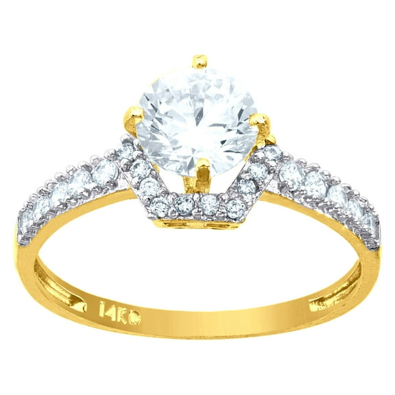 14k 14kt Gold Womens Two-Tone Cz Center Round-Cut Stone Wedding Engagement Band Ring
