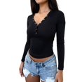 thumbnail image 3 of Womens Long Sleeve Shirts Fall Clothes Henley Tops Business Casual Ribbed Blouses Fashion Trendy Outfits Black S, 3 of 10