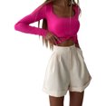 thumbnail image 3 of Txlixc Blusa de mujer, cuello cuadrado, manga larga, camiseta hueca retorcida de color sólido Txlixc moda, 3 of 6