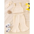 thumbnail image 4 of Raccmtaty Baby Girl Summer Outfits Solid Color Ribbed Sleeveless Tank Tops Flare Pants Headband 3Pcs Clothes Set, 4 of 9