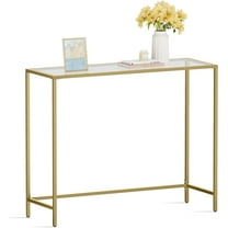 39.4 Inches Console Table, Tempered Glass Sofa Table, Modern Entryway Table, Metal Frame, Easy to Assemble, Adjustable Feet, for Living Room, Hallway, Gold Color ULGT26G