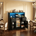 thumbnail image 3 of Coffee Bar Cabinet with Fridge Compartment, Black Liquor Cabinet with Charging Station & LED Light, Fluted Sideboard with Storage Drawers for Dining Room, 3 of 10