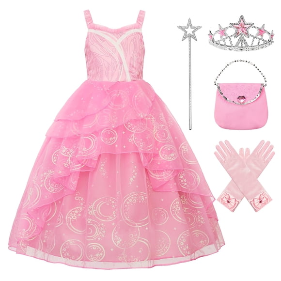 Vestido de disfraz de Glinda EleFairy para niñas de 5 a 6 años con accesorios