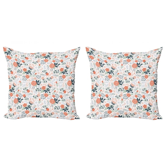 Ambesonne Floral Throw Pillow Cover 2 Pack, Shabby Nature Botanical, 18", Almond Green Salmon