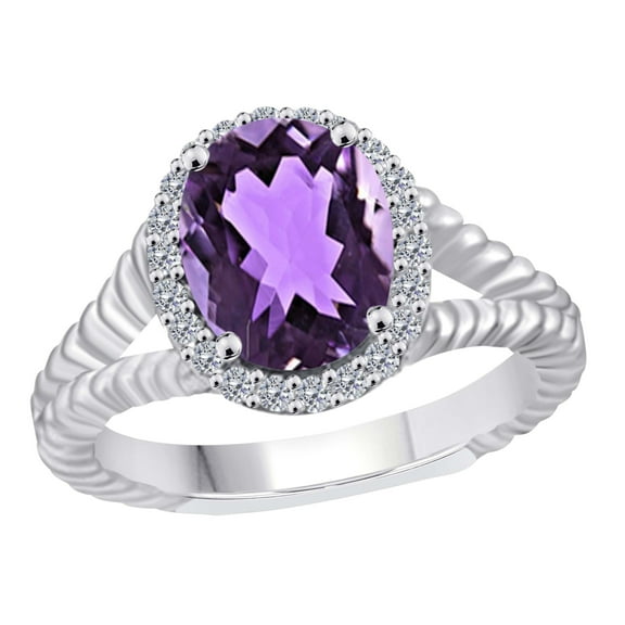 AoneJewelry 1.95 Carat Diamond and Oval Shape Amethyst Ring In 10K Solid Rose, White, Yellow Gold