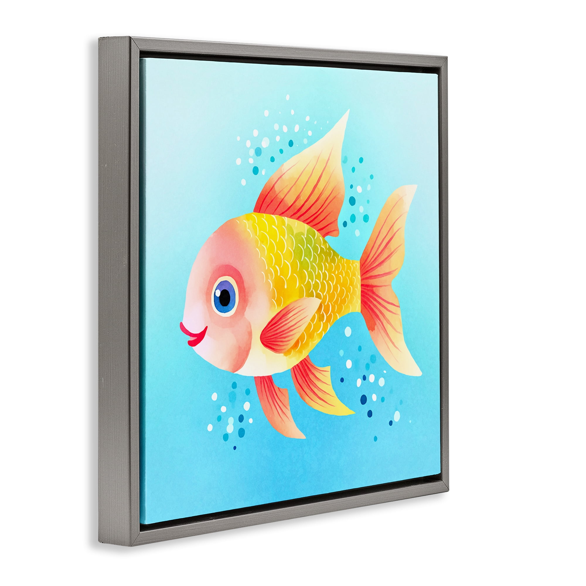 Stupell Industries Happy Fish with Speckles Animals Painting Gray Floater Framed Canvas Art Print Wall Art, 25 x 25