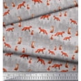 thumbnail image 2 of Soimoi Gray Viscose Chiffon Fabric Cedar Tree & Fox Animal Print Fabric by Yard 42 Inch Wide, 2 of 3