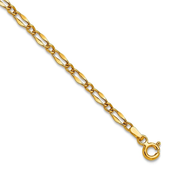 3.2mm 14k Solid Yellow Gold Polished Fancy Link Plus 1in Extension Anklet 9 Inch Anklet for Women