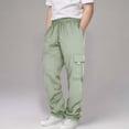 thumbnail image 2 of 11-12T Tween Boys Warm Wide Leg Sweatpants Elastic Drawstring Waist Baggy Open Leg Pants Solid Color Multi Pockets Casual Winter Daily Wear Tween Boys Winter Pants 11t 12t 13t 14t,Green, 2 of 7