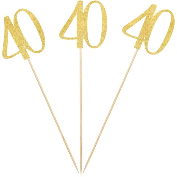 Gold Glitter 40th Birthday Centerpiece Sticks, 12-Pack Number 40 Table Topper Anniversary Party Decorations