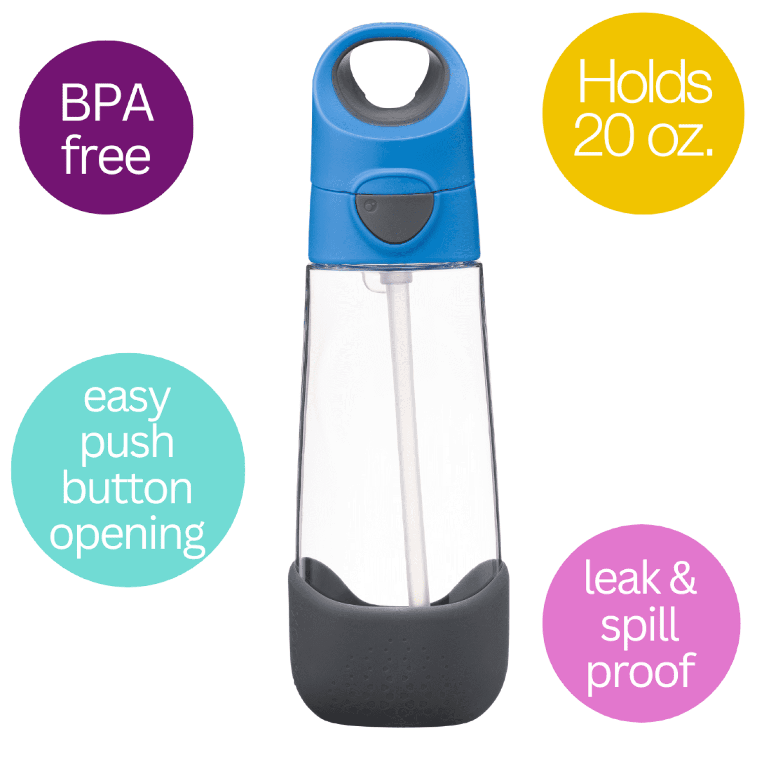 b.box 20oz Tritan™ Drink Bottle - Flip Top Straw Water Bottle for Kids (Blue Slate)