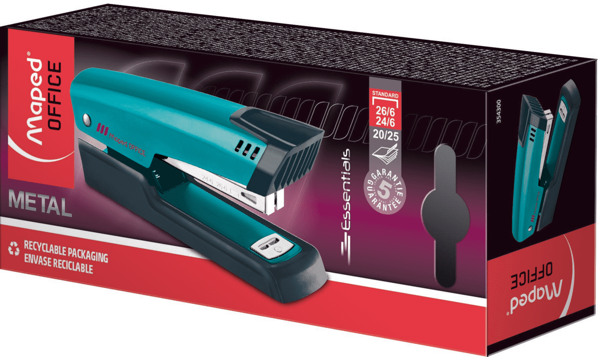 Maped Office Essentials Deco Half Stapler, Metal, Handles 20 to 25 Sheets, Manual