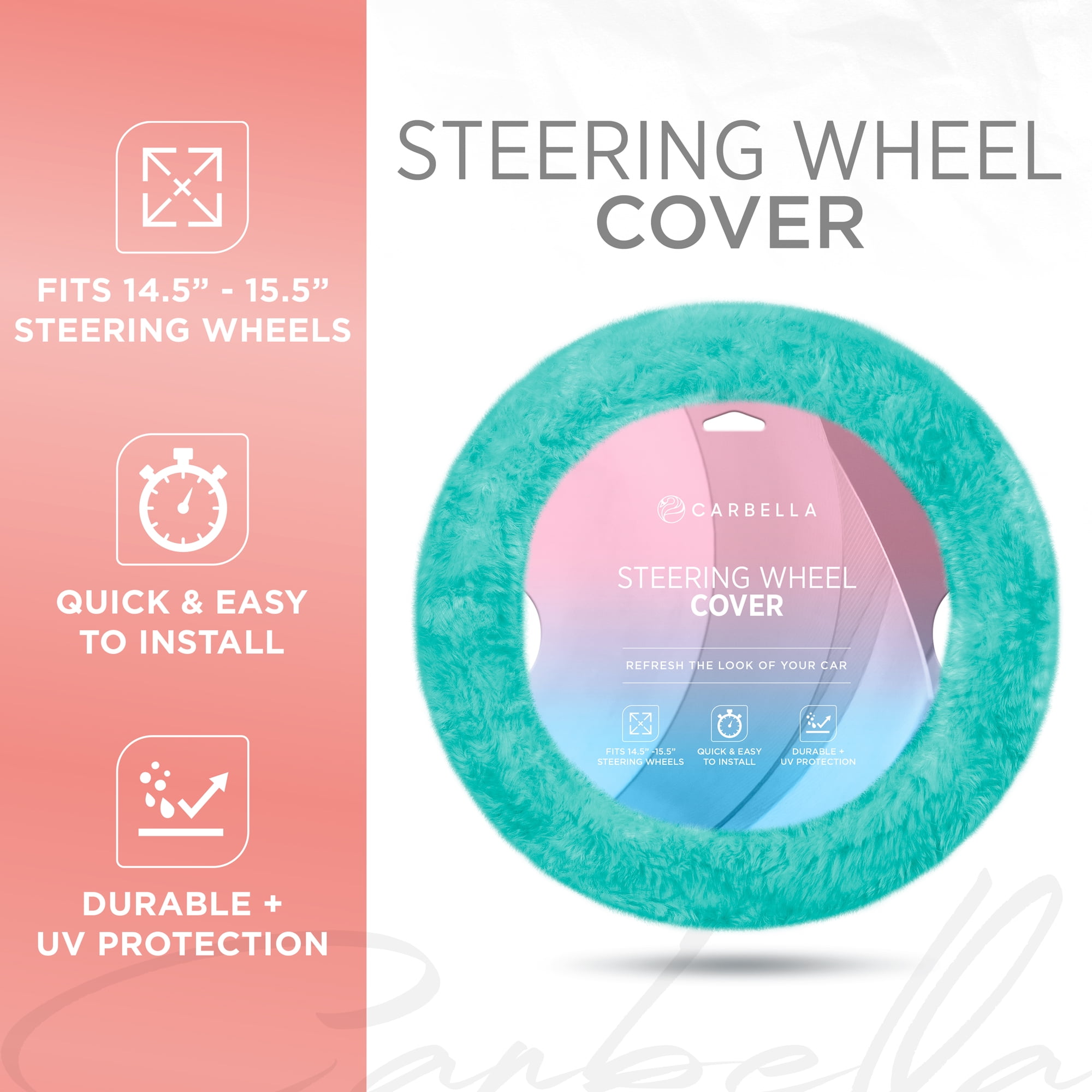 bdk fantastic fleece - faux sheepskin wool steering wheel cover for car truck suv van auto - ultra comfort for your hands - standard size 14-15.5" (mint)