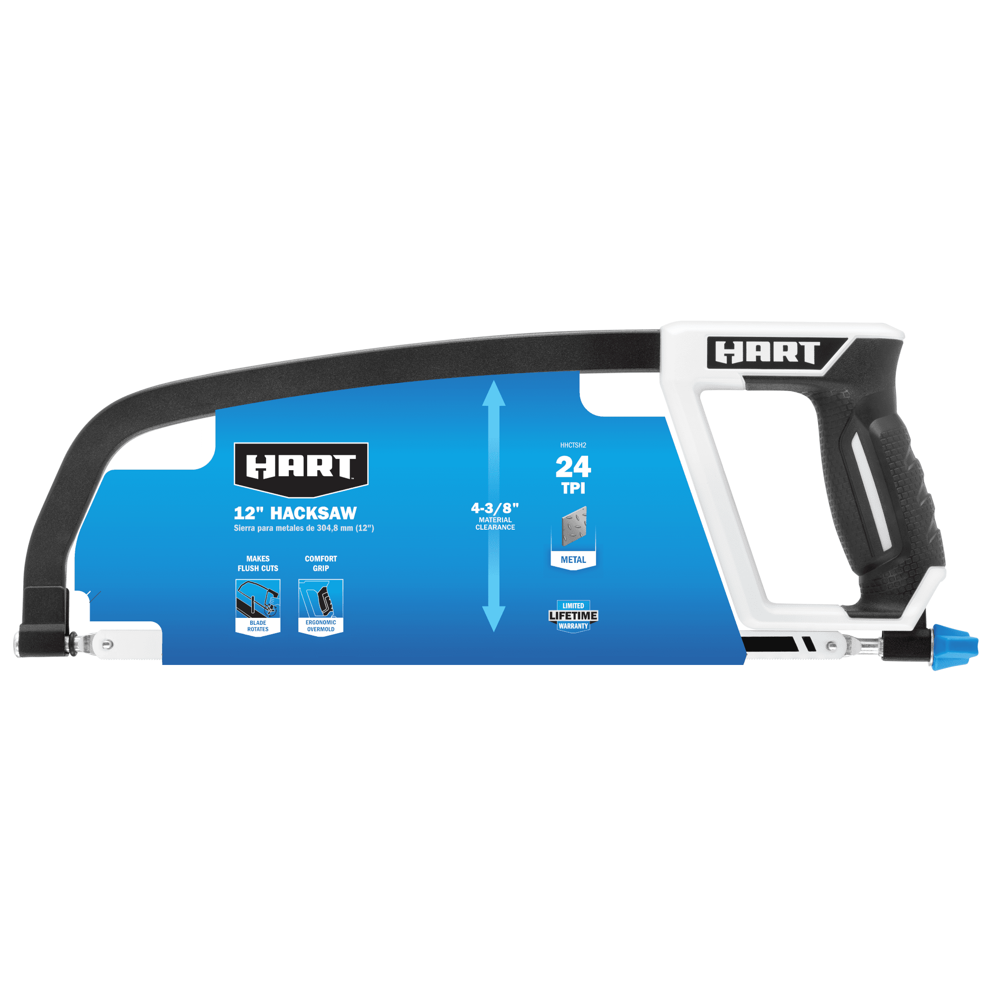 HART 12-inch 24 TPI Hacksaw, Bi-Metal Blade, Tension Knob
