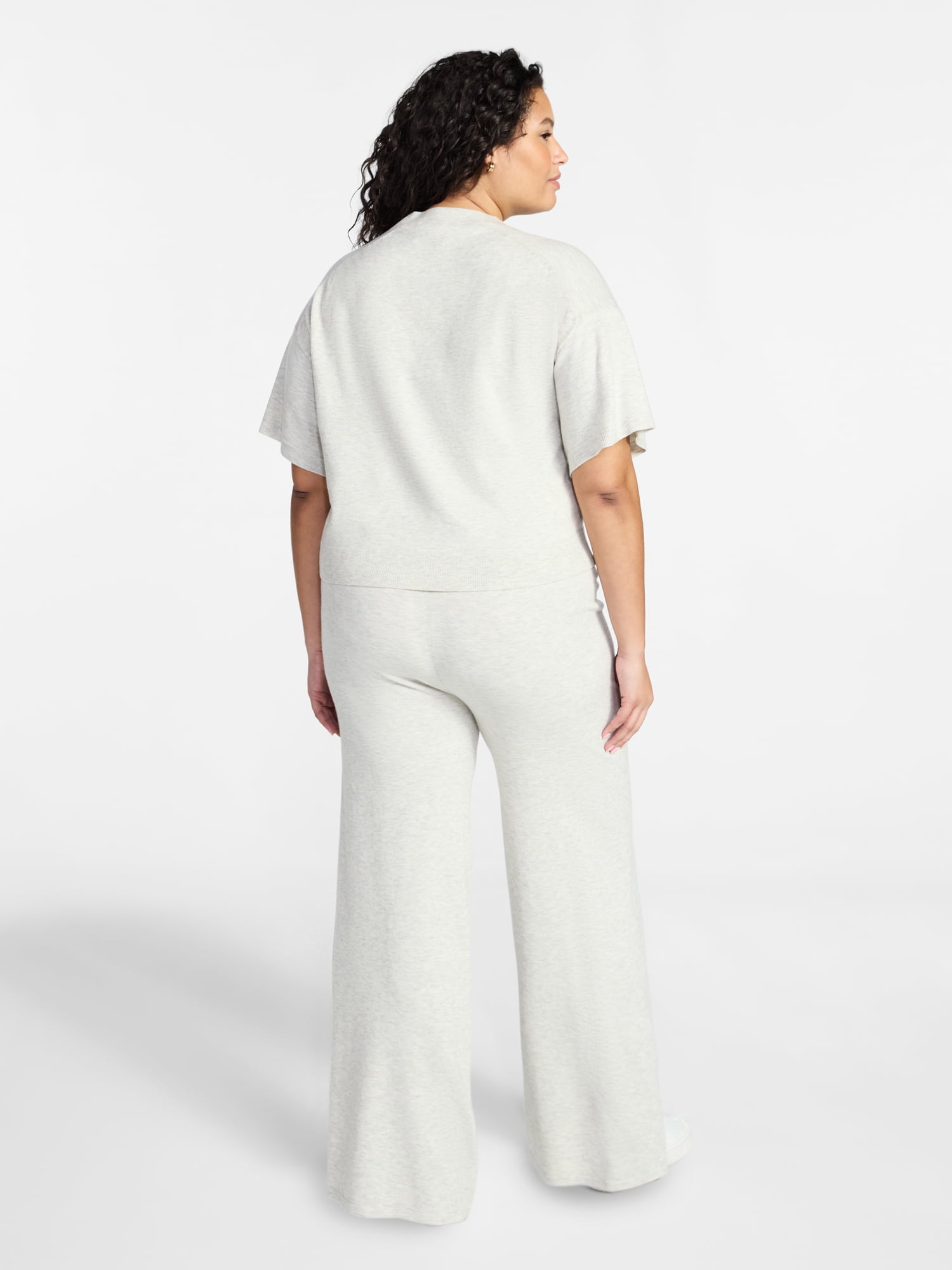 Terra & Sky Women’s Plus Short Sleeve Sweater and Pants, 2-Piece Matching Set, Sizes 0X-4X