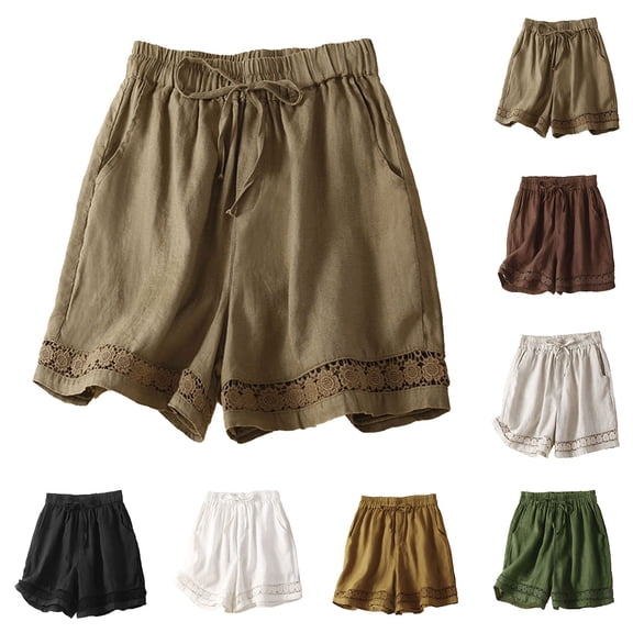 Chroia Women Casual Elastic Waist Cotton Shorts with Pockets, Trendy Comfy Summer Lounge Sleep Pajama Yoga Gym Running Maternity Shorts